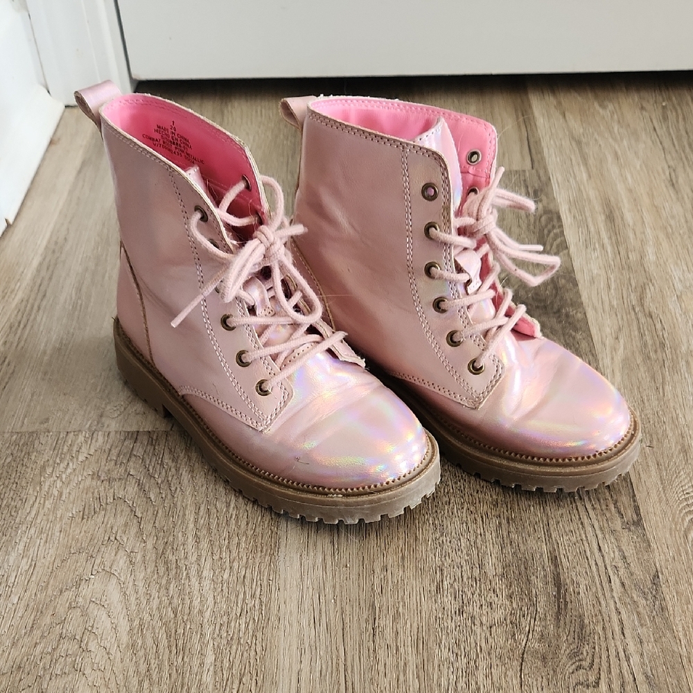 Pink Metallic Combat Boots